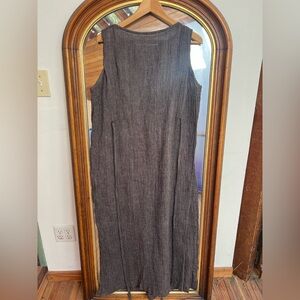 Black Crane Textured Gray Linen Maxi Dress with Cape